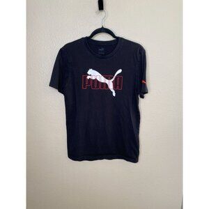 Puma Mens Black Graphic Logo T-Shirt Size S Cotton Blend Crew Neck Short Sleeve‎